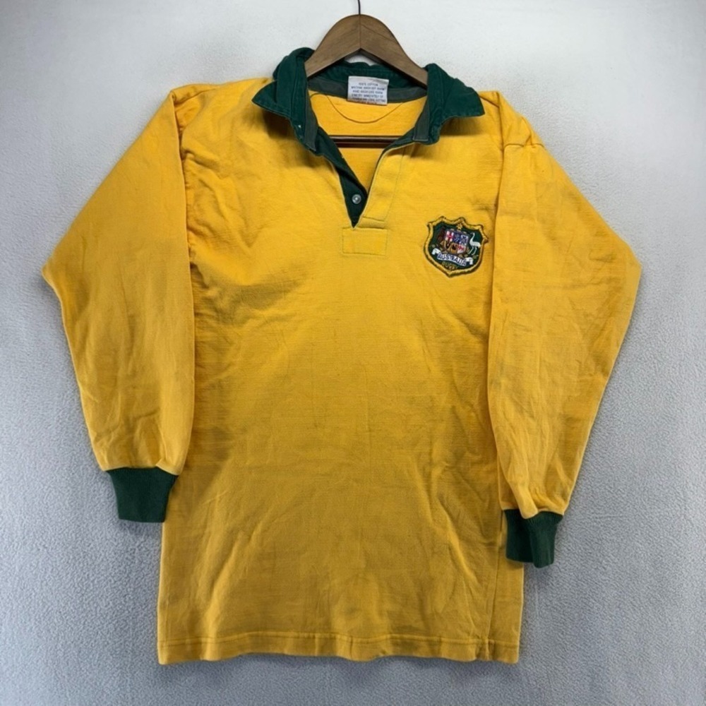 Vintage Australia Rugby Shirt Men's 40 Small Yellow Green Halbro USA Made 80s
